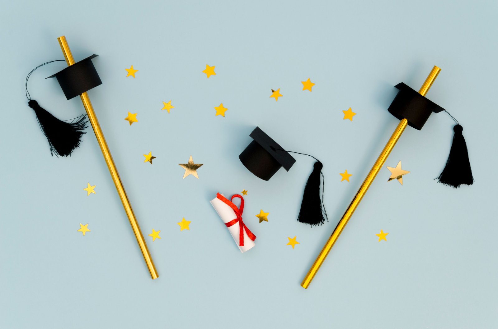 Flat lay of festive graduation arrangement